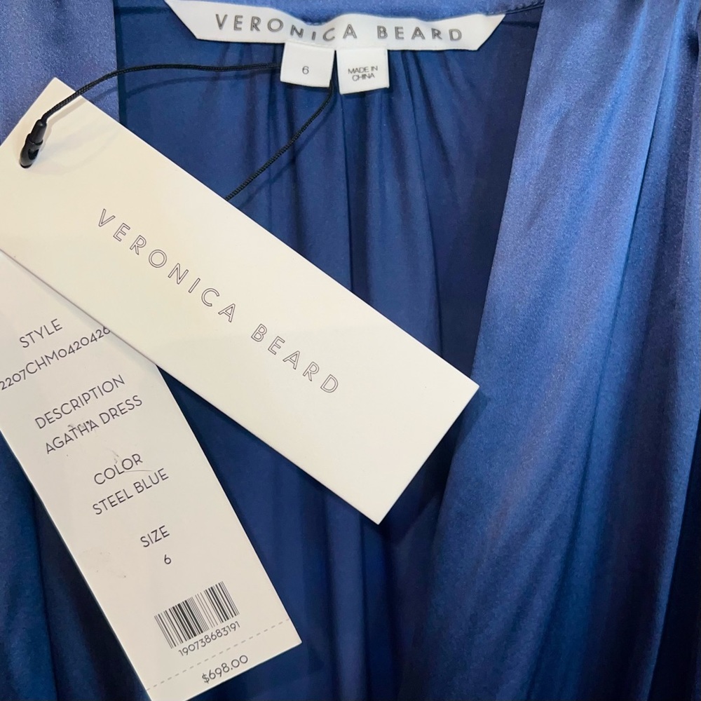 ✨HP!✨VERONICA BEARD | NWT Agatha Silk Ruched Minidress | Steel Blue Dress | 6 - Picture 3 of 14